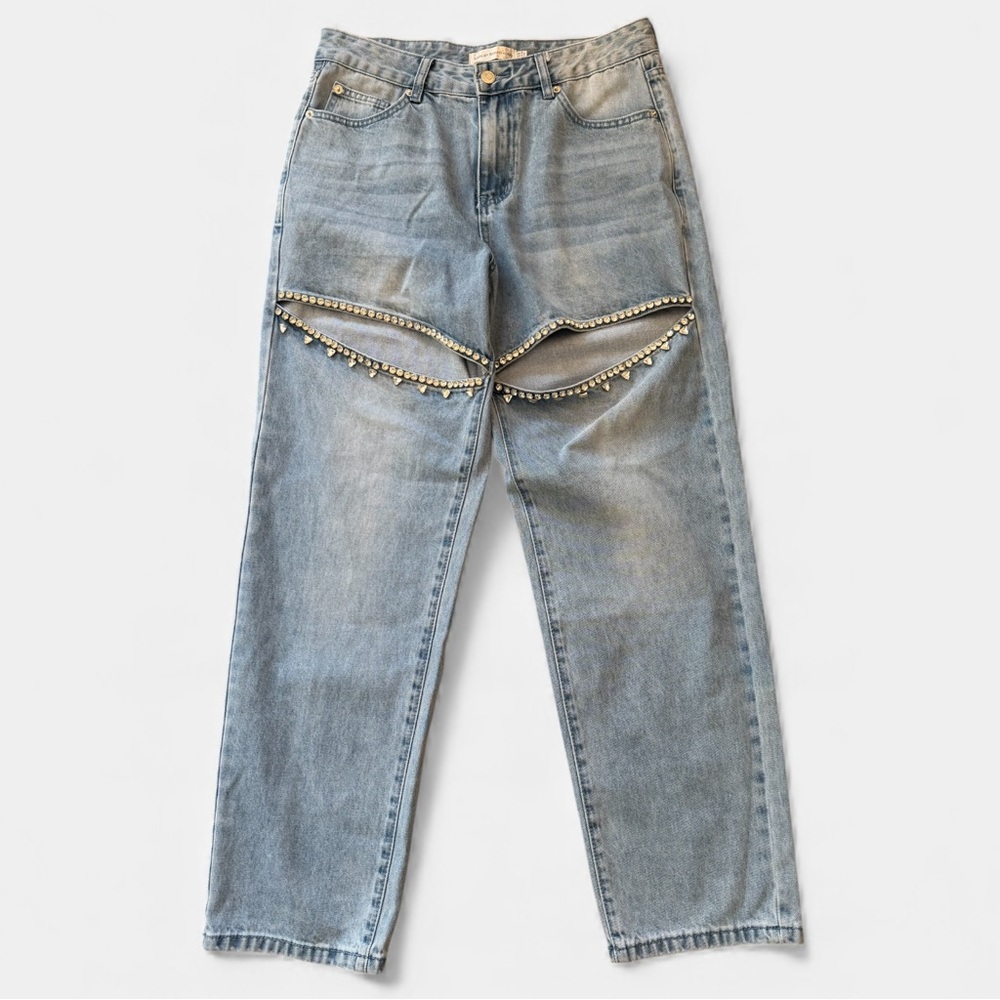 Torn by Ronny Kobo Crystal Embellished Cutout Straight Leg Jeans – Size 29 NWOT - Picture 2 of 4
